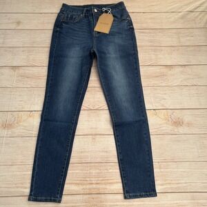 FLVSUN Women's Skinny Dark Wash Cotton Blend Blue Denim Jeans Size 2XL 28X28